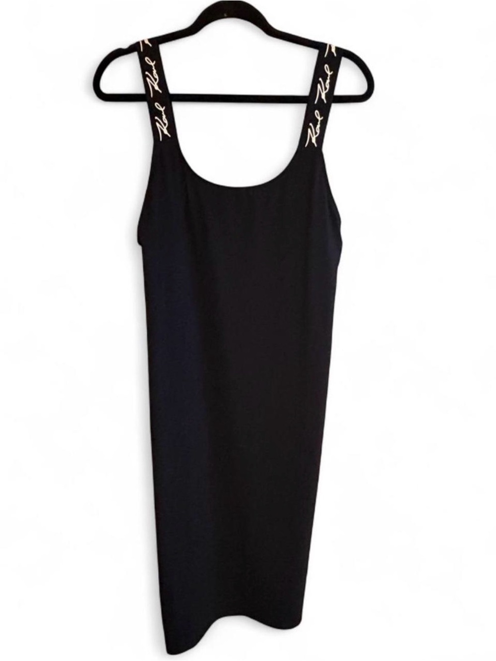 Karl Lagerfeld Black Midi Dress with Logo Straps